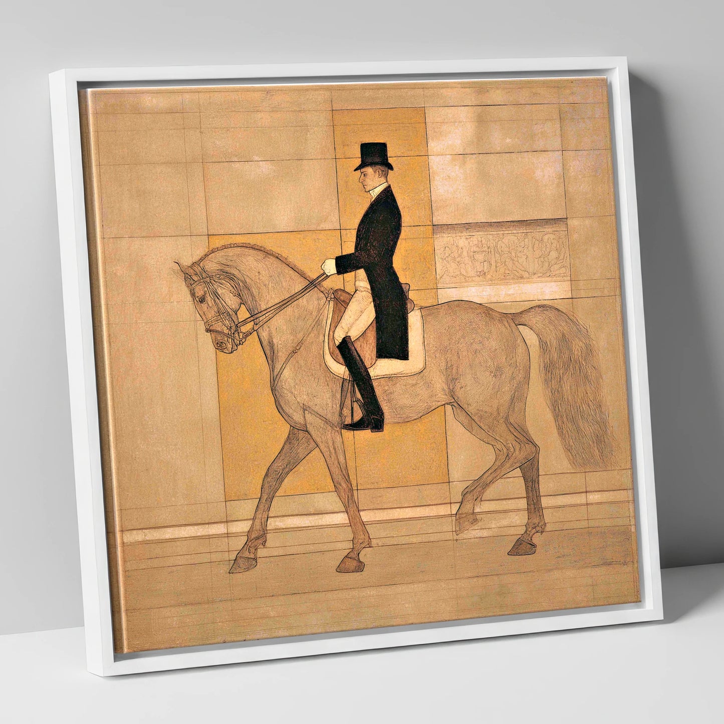 Collected Elegance dressage horse canvas wall art in white frame