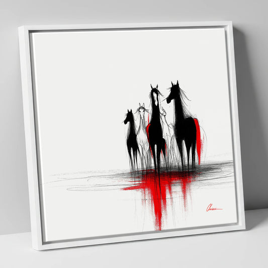 Shadows in Scarlet wild horses canvas wall art in white frame