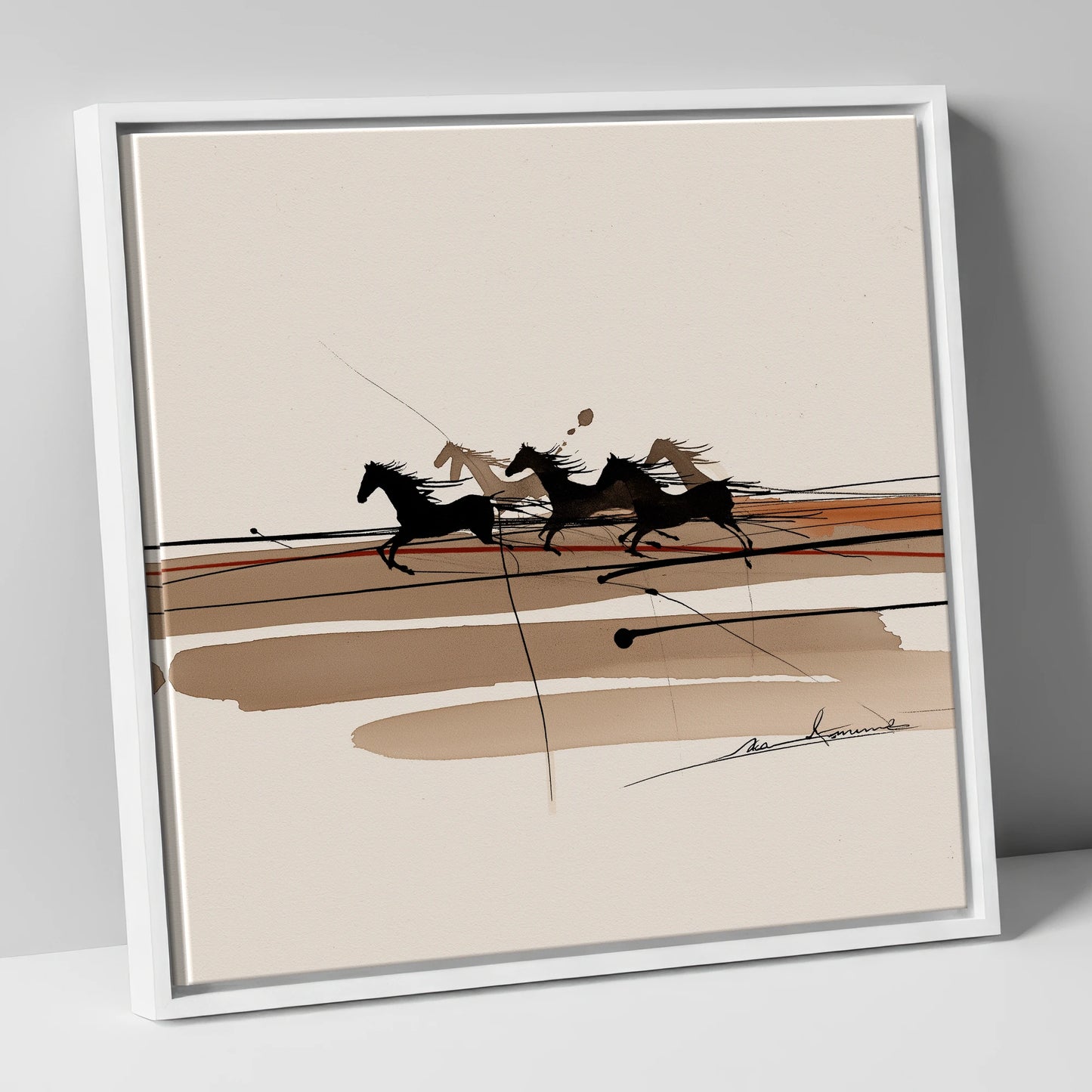 Thundering Shadows wild horses canvas wall art in white frame