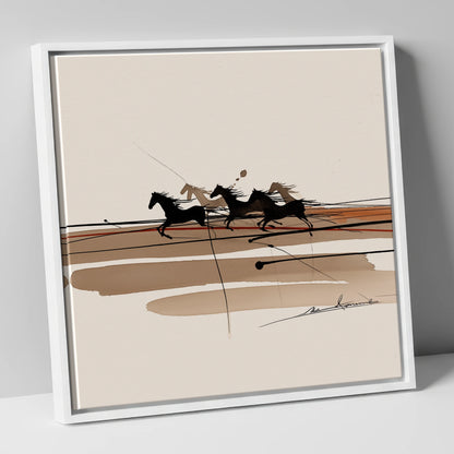 Thundering Shadows wild horses canvas wall art in white frame