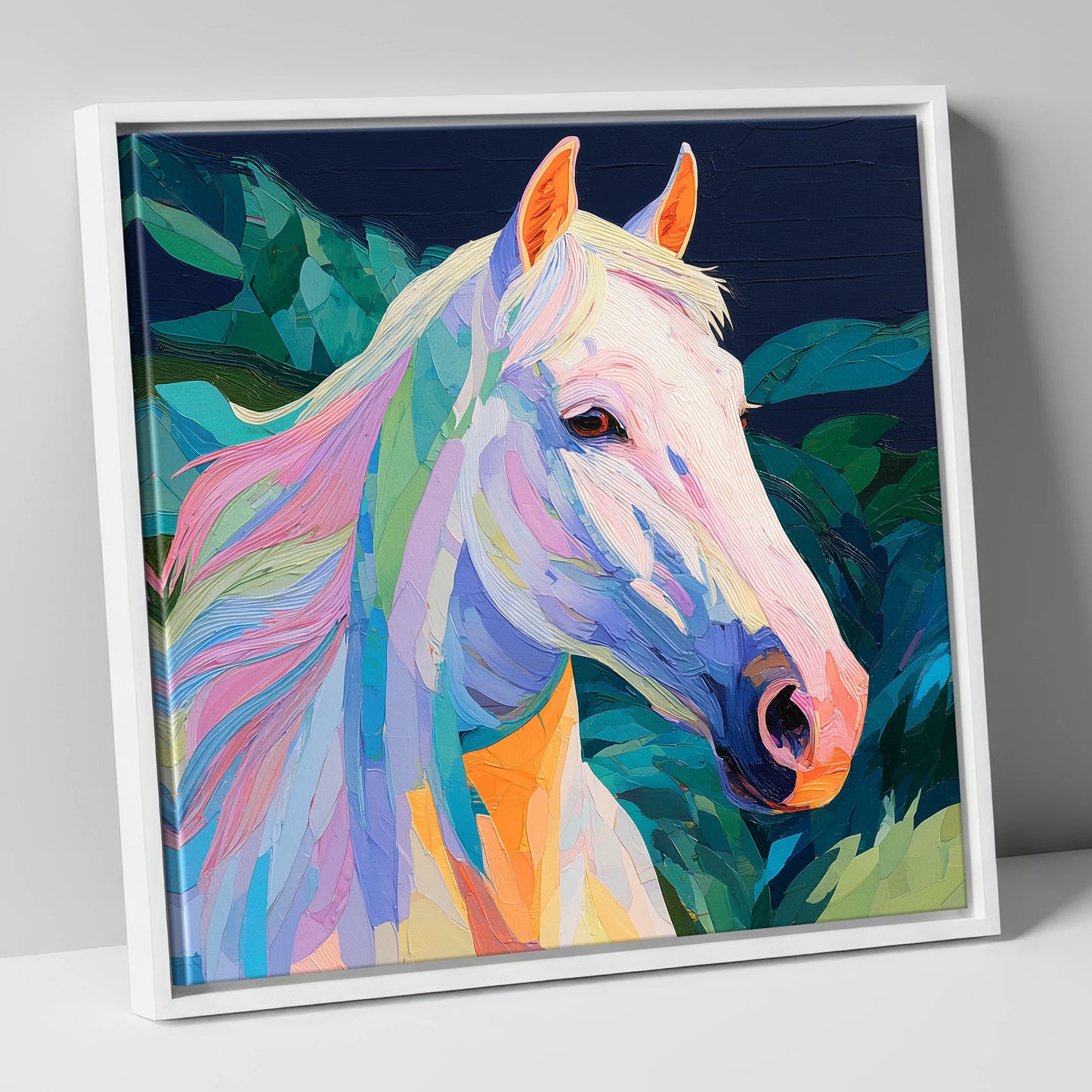 Prismatic Equine Spirit horse breed canvas wall art in white frame