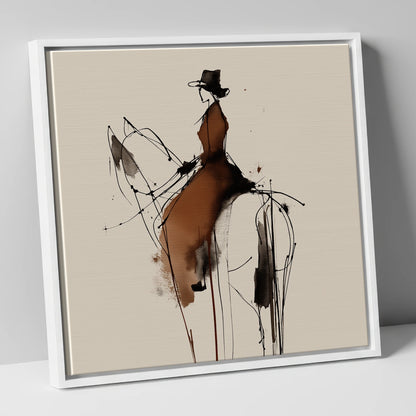 Sepia Equestrian Silhouette horse & rider canvas wall art in white frame