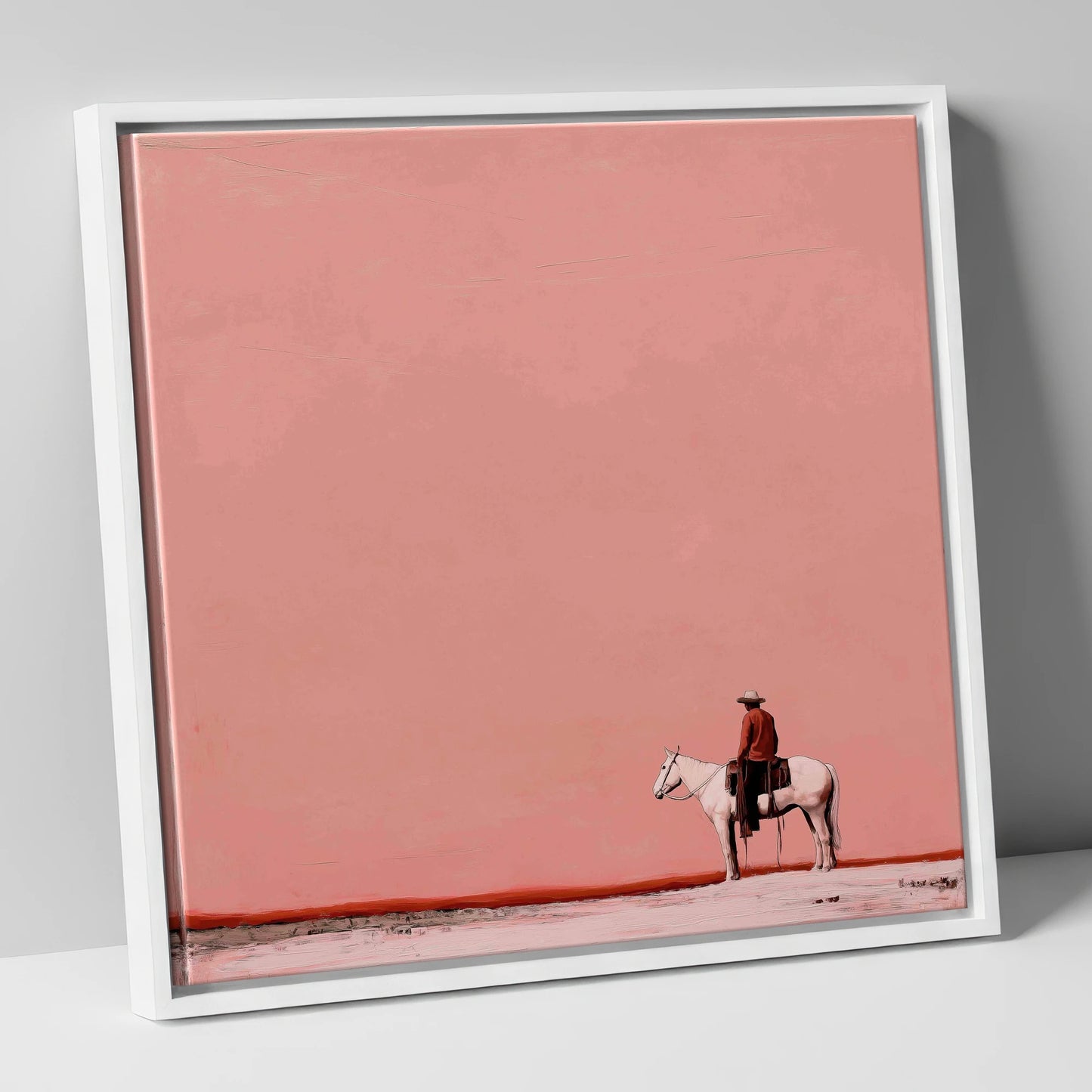 Dusty Rose Horizon western horse canvas wall art in white frame