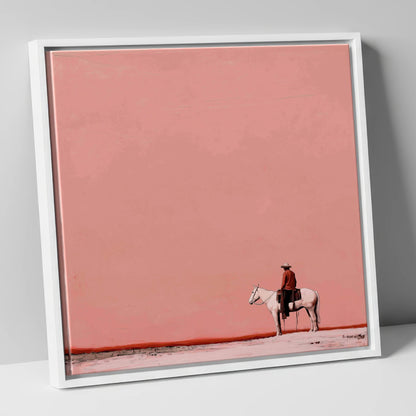 Dusty Rose Horizon western horse canvas wall art in white frame