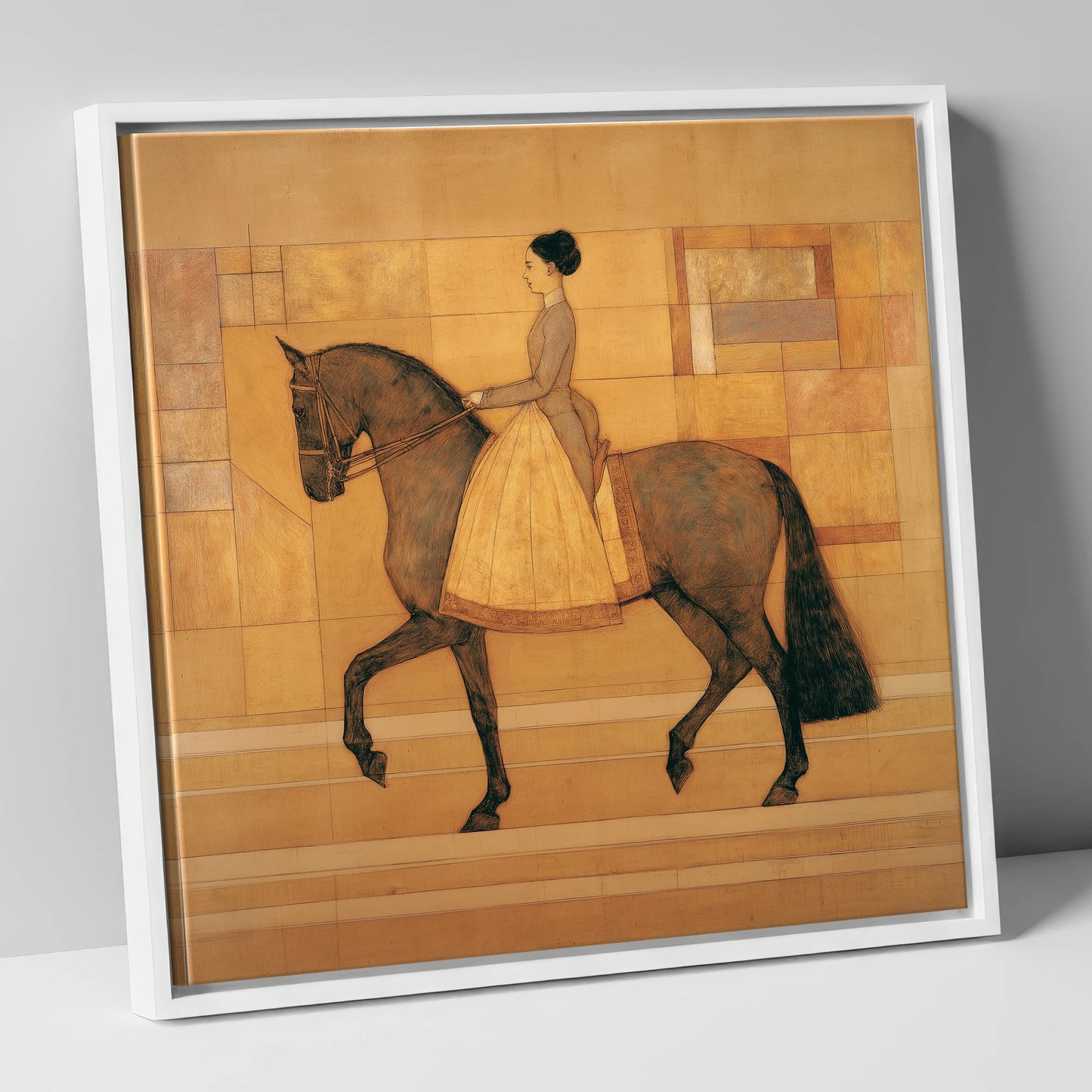 Golden Era Dressage dressage horse canvas wall art in white frame