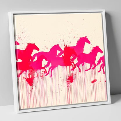 Vivid Magenta Herd wild horses canvas wall art in white frame