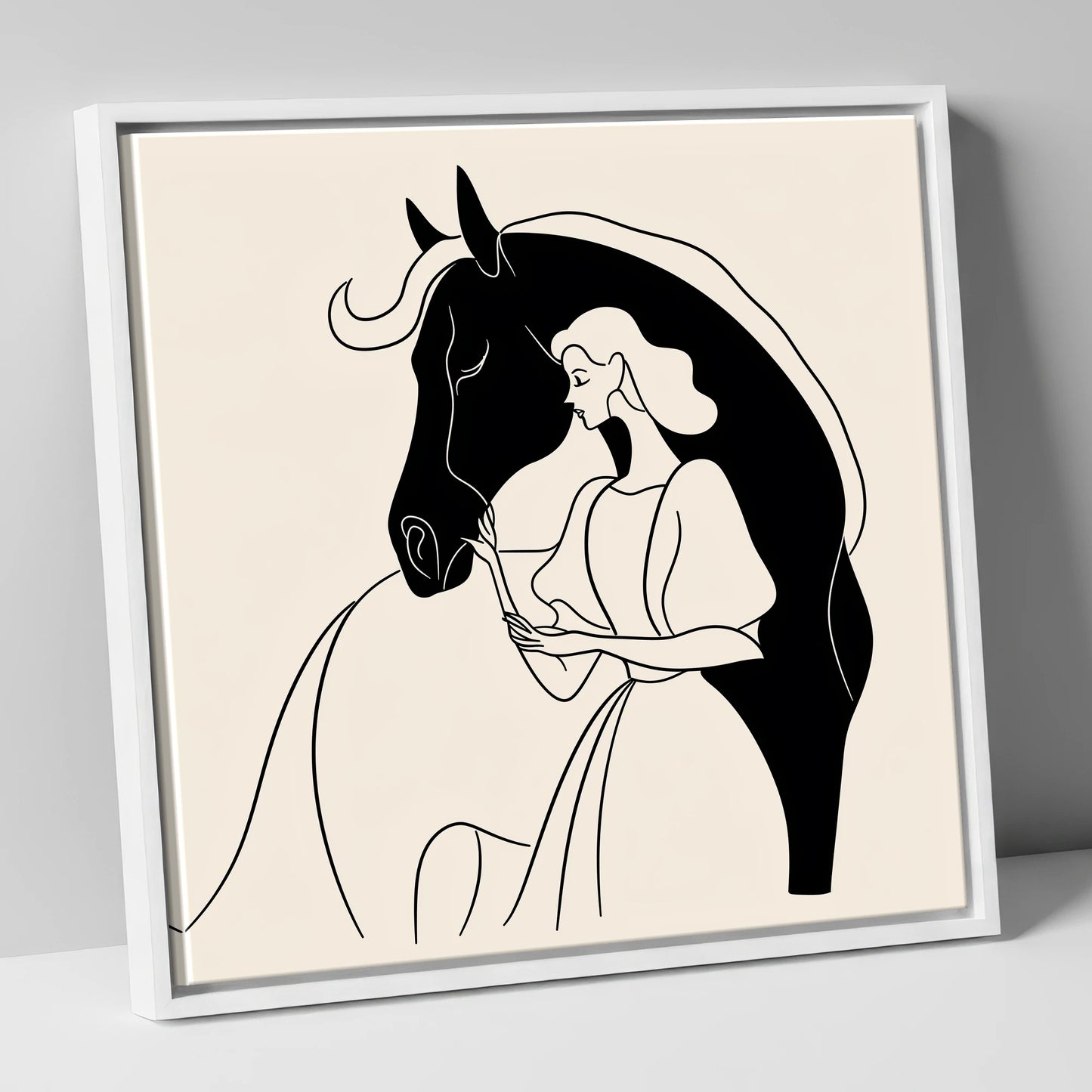 The Unspoken Bond horse & rider canvas wall art in white frame
