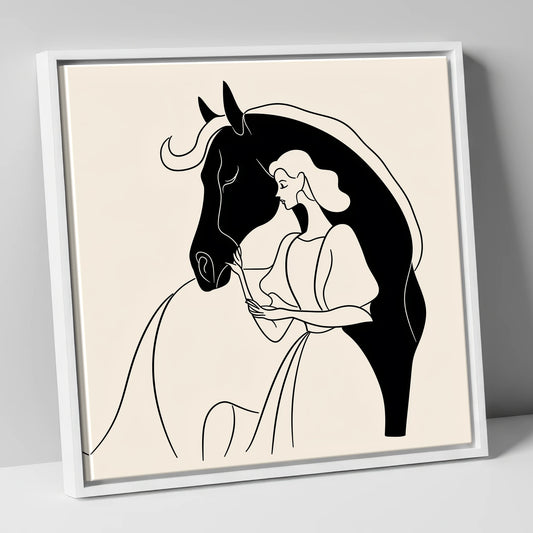 The Unspoken Bond horse & rider canvas wall art in white frame