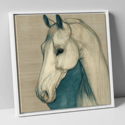 Serene Profile Sketch horse portrait canvas wall art in white frame