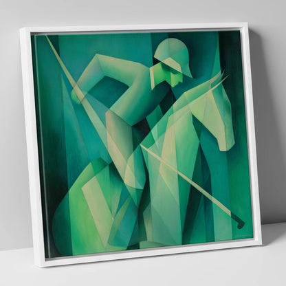 Emerald Polo Rhythm polo horse canvas wall art in white frame