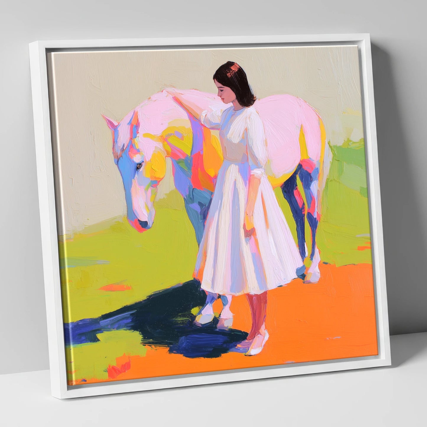 Radiant Connection horse & rider canvas wall art in white frame
