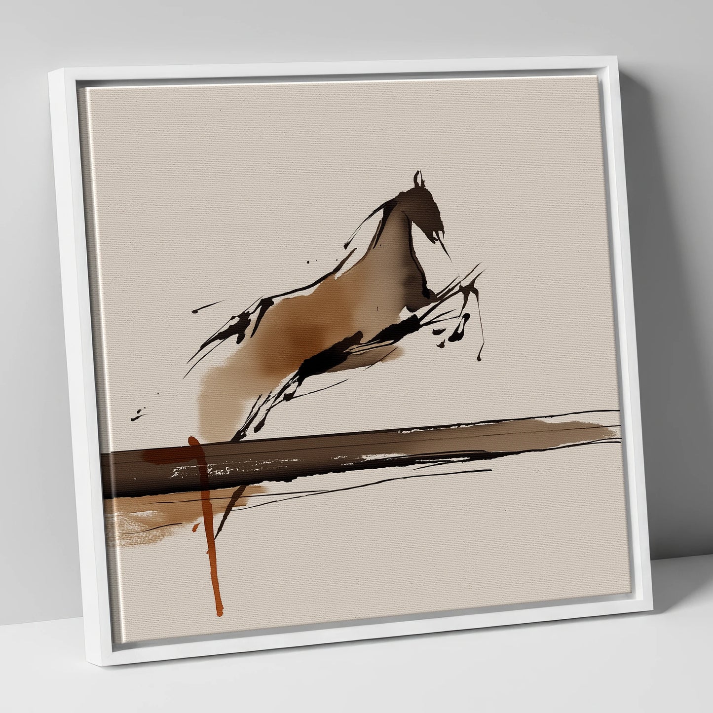 Airborne Elegance show jumping horse canvas wall art in white frame