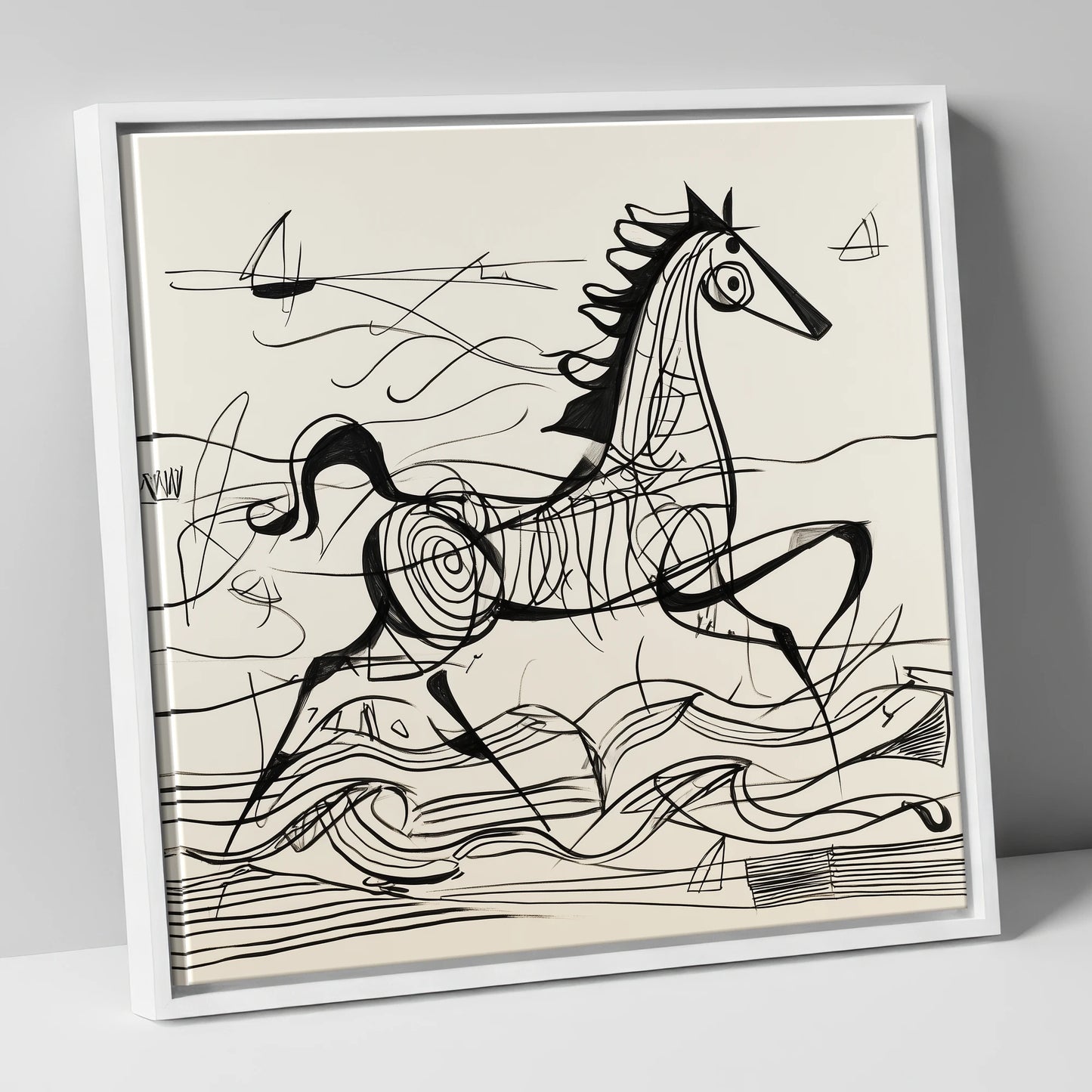 Structural Seaside Canter beach horse canvas wall art in white frame