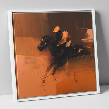 Amber Rush racing horse canvas wall art in white frame