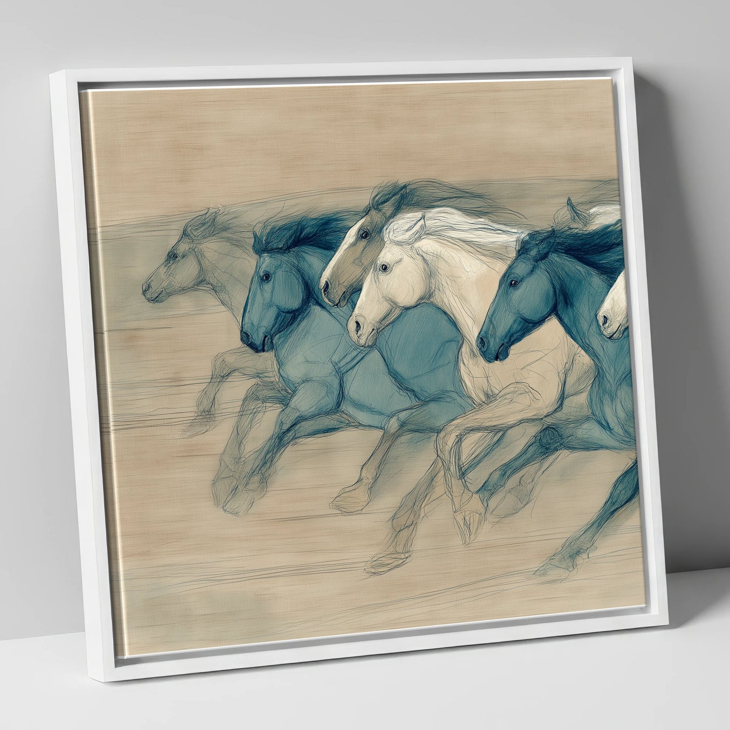 Rhythm of the Herd wild horses canvas wall art in white frame