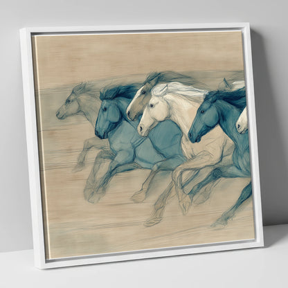 Rhythm of the Herd wild horses canvas wall art in white frame