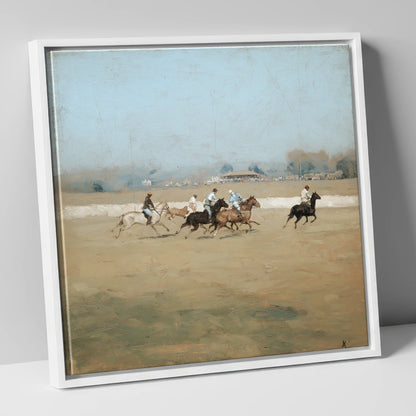 Vintage Polo Charge polo horse canvas wall art in white frame