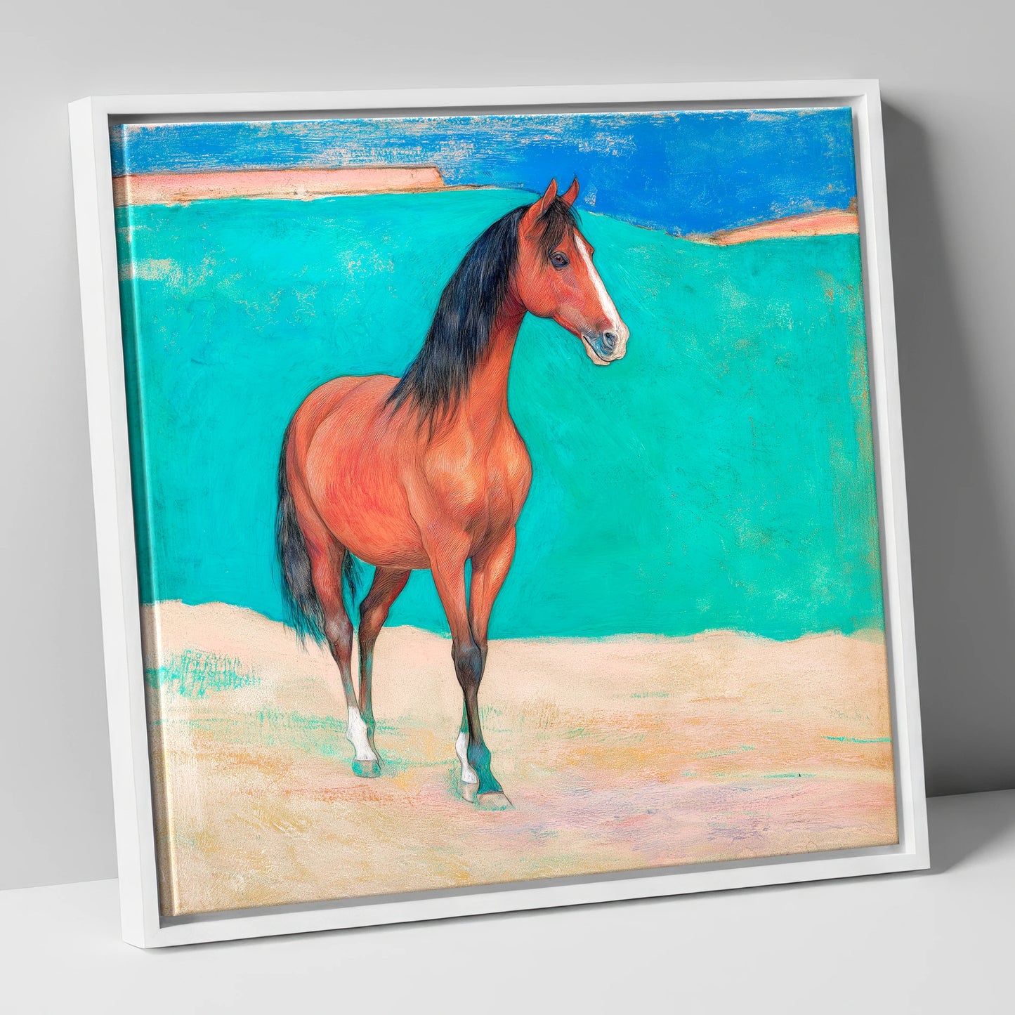 Radiant Chestnut Profile horse breed canvas wall art in white frame