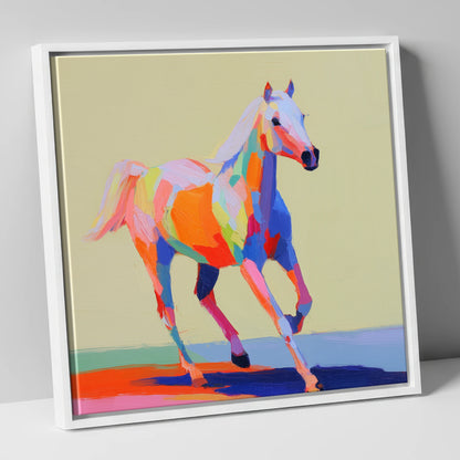 Prismatic Canter horse breed canvas wall art in white frame