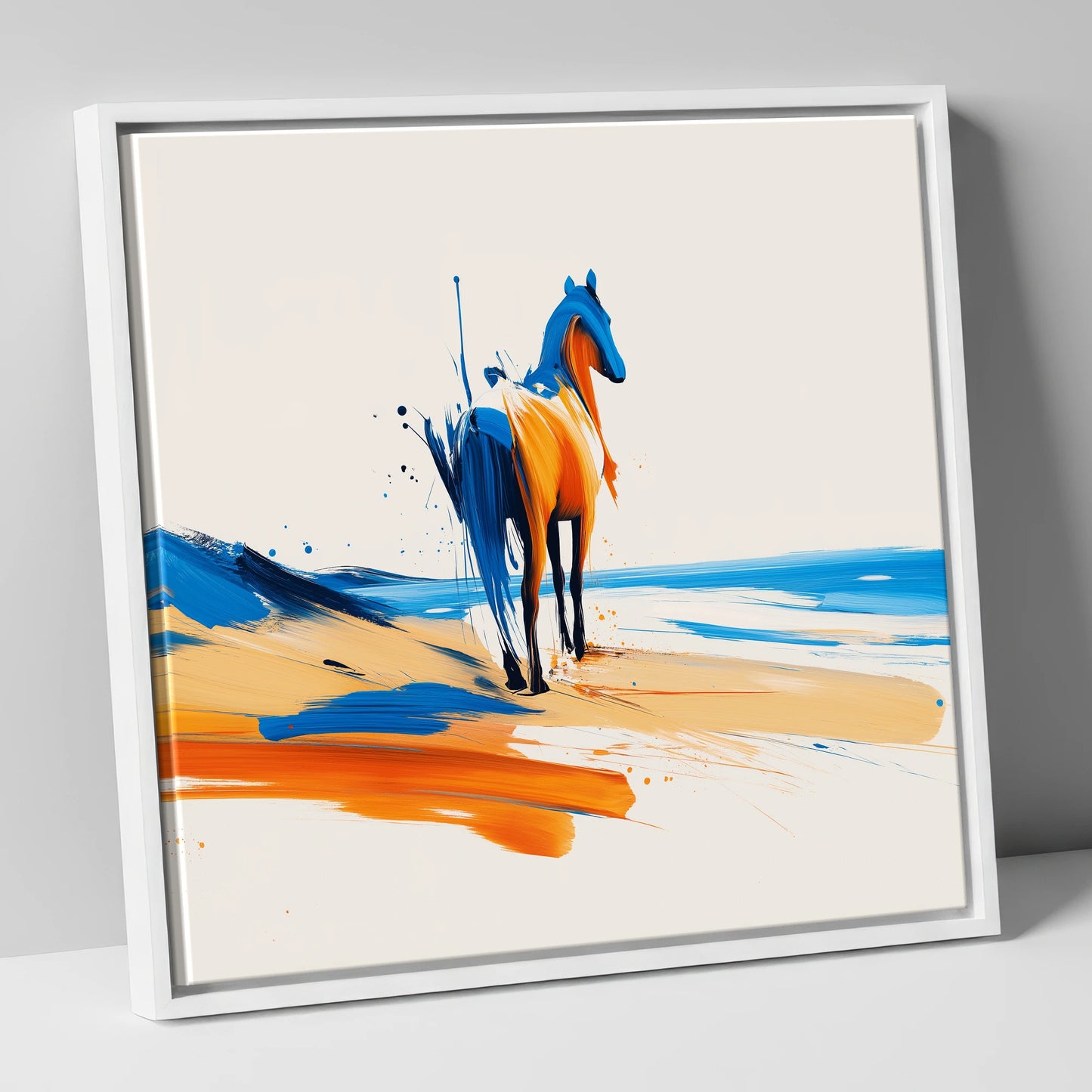 Azure Shoreline Spirit horse landscape canvas wall art in white frame
