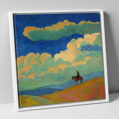 Beneath the Vibrant Heavens horse landscape canvas wall art in white frame