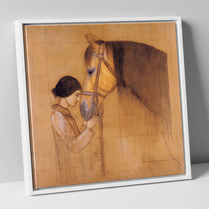 The Silent Bond horse & rider canvas wall art in white frame