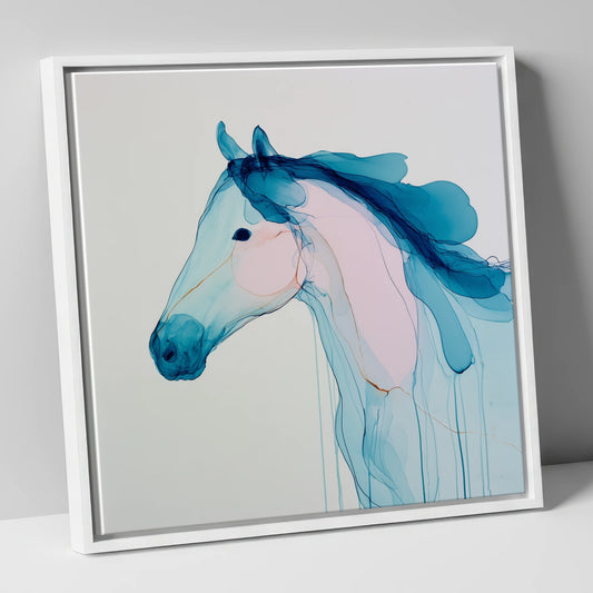 Ethereal Blue Spirit horse breed canvas wall art in white frame