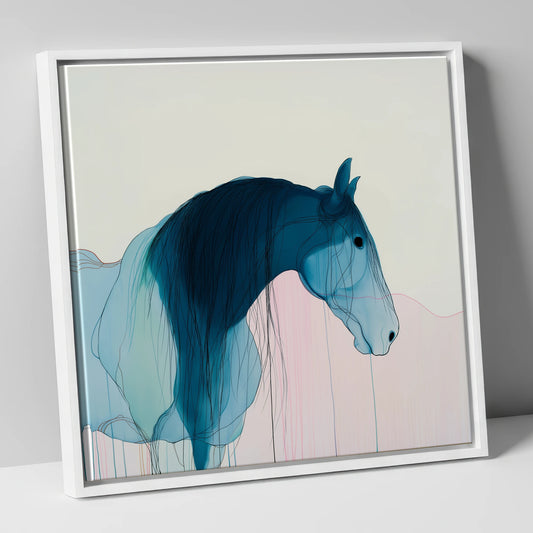 Fluid Blue Grace horse breed canvas wall art in white frame