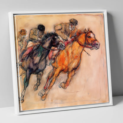 The Final Furlong racing horse canvas wall art in white frame