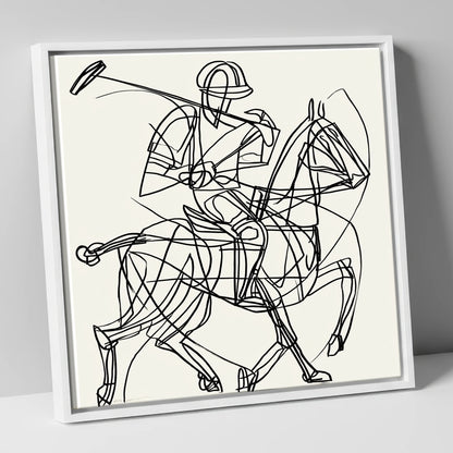 Linear Polo Strike polo horse canvas wall art in white frame