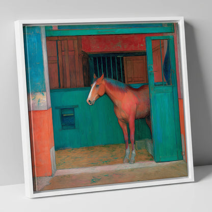 The Emerald Stable Door horse stable canvas wall art in white frame