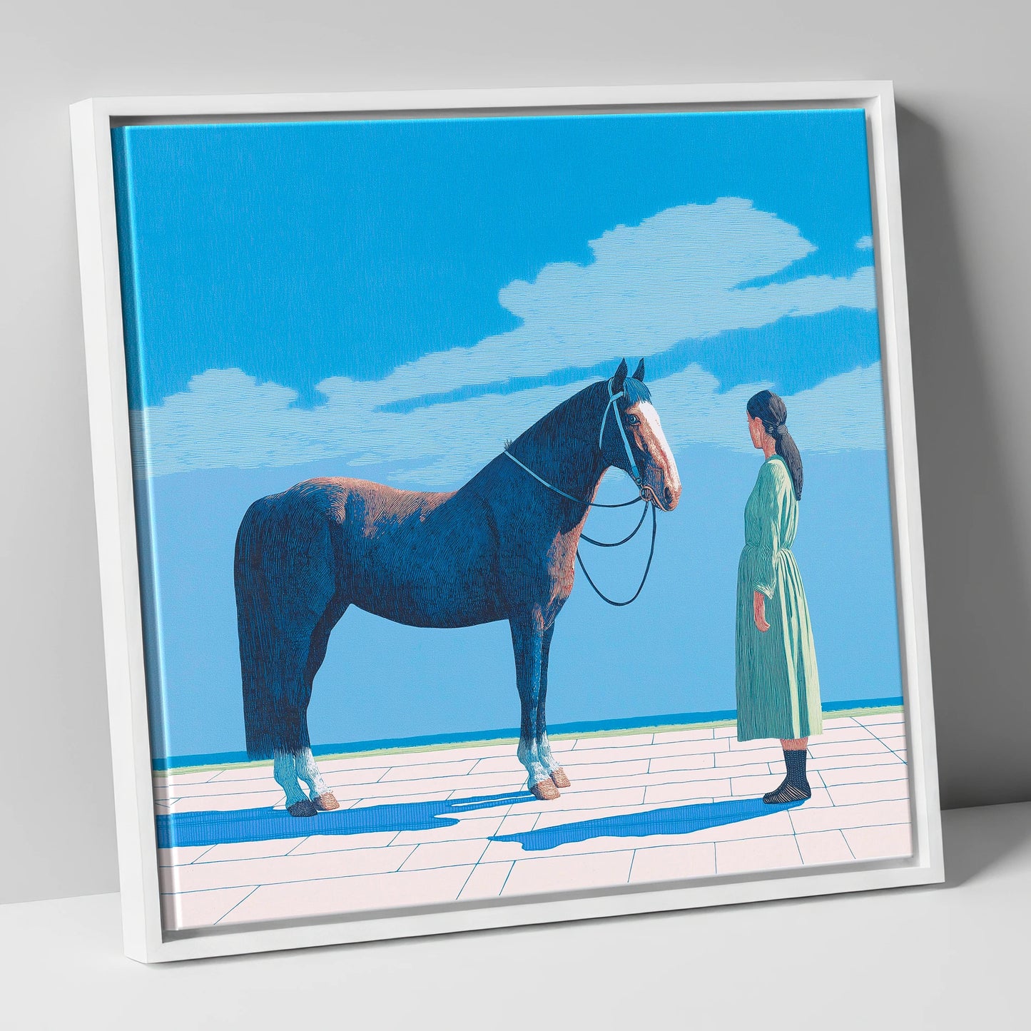The Quiet Bond horse & rider canvas wall art in white frame