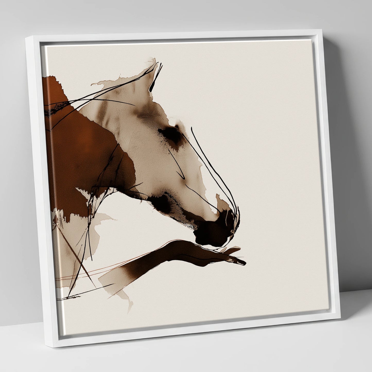Unspoken Bond horse & rider canvas wall art in white frame