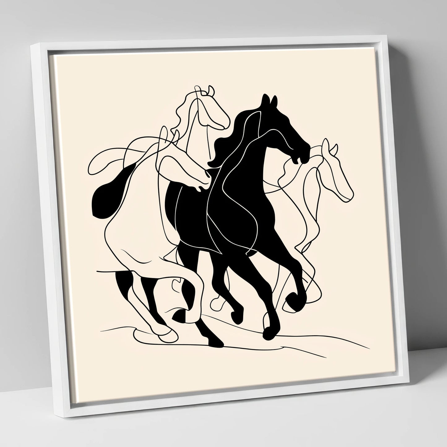 Fluid Equine Silhouette wild horses canvas wall art in white frame