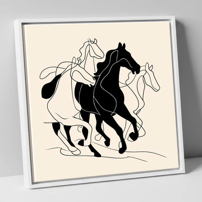 Fluid Equine Silhouette wild horses canvas wall art in white frame