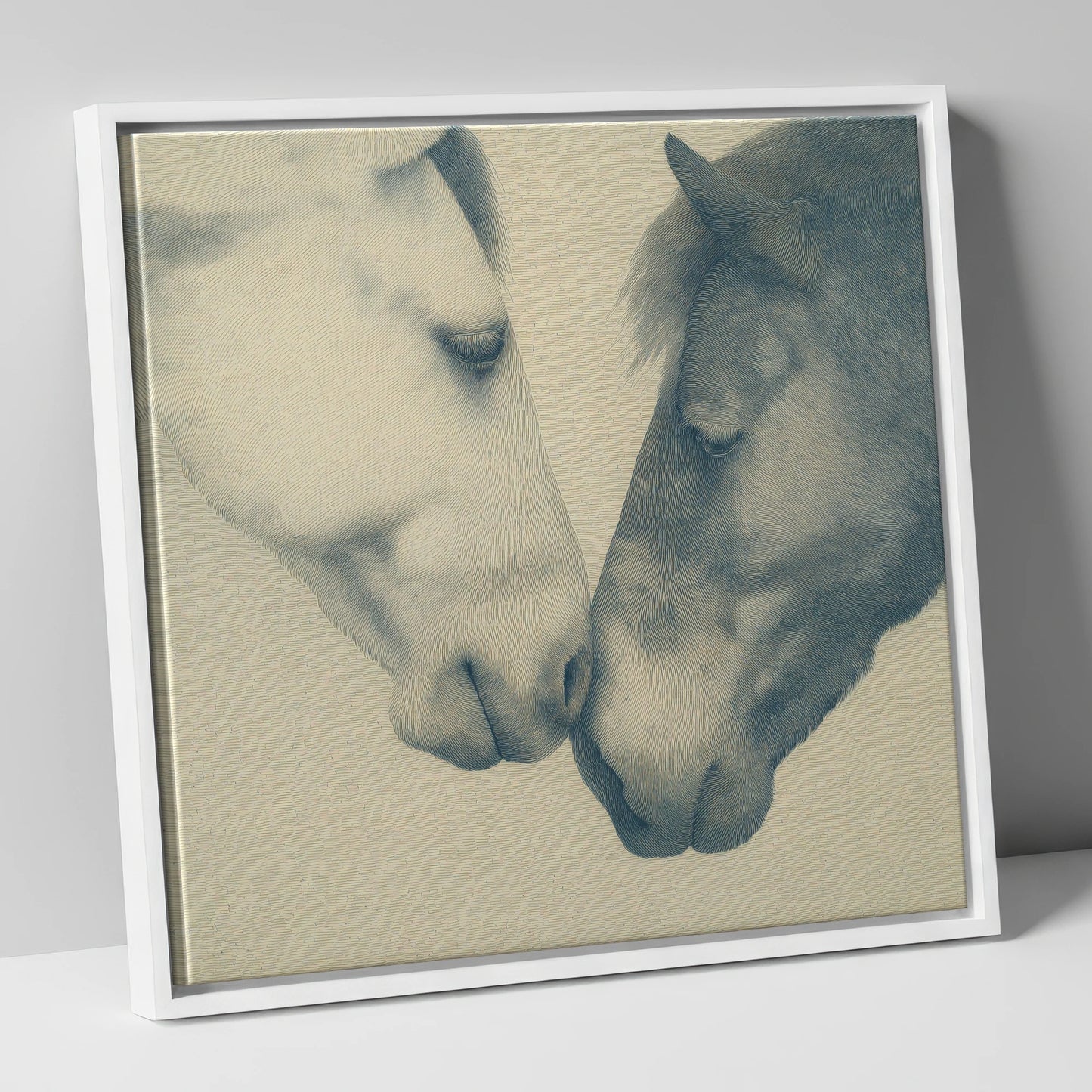 Quiet Connection horse portrait canvas wall art in white frame