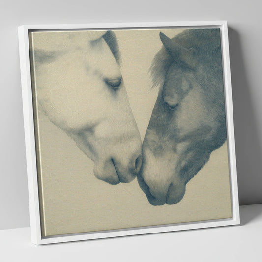 Grey And Slate Horses Greeting horse portrait canvas wall art in white frame