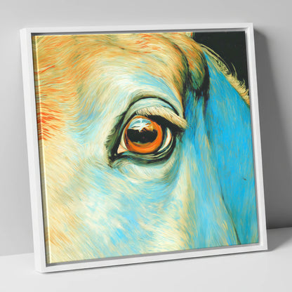 The Azure Gaze horse portrait canvas wall art in white frame