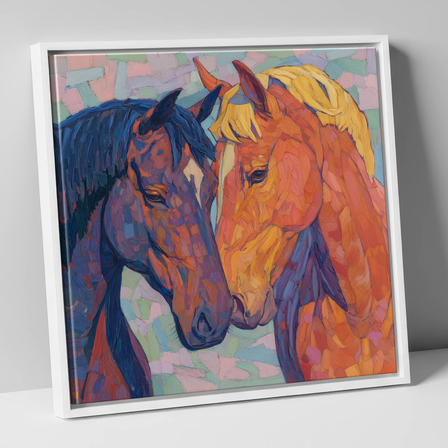 Kindred Spirits horse portrait canvas wall art in white frame