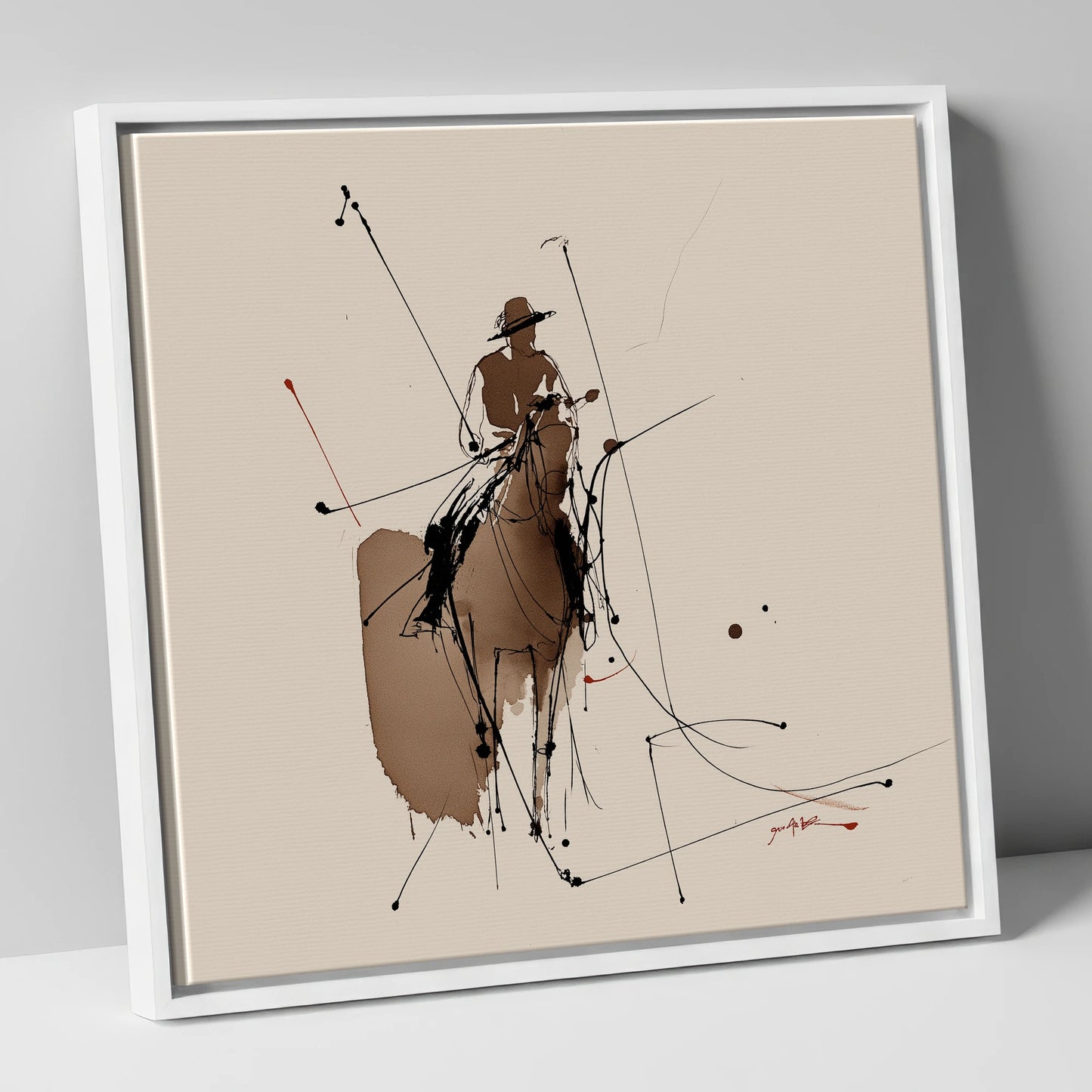 Dynamic Polo Strike polo horse canvas wall art in white frame