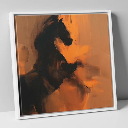 Amber Equine Silhouette horse portrait canvas wall art in white frame