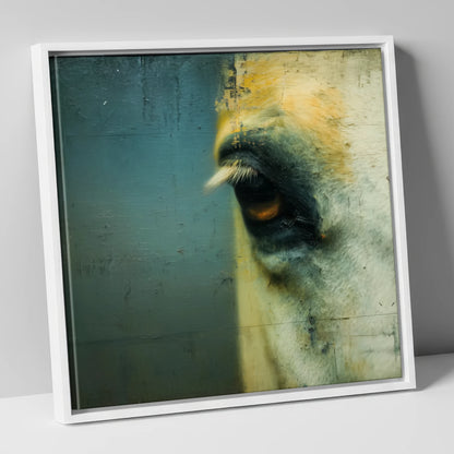 Ochre and Slate Gaze horse portrait canvas wall art in white frame