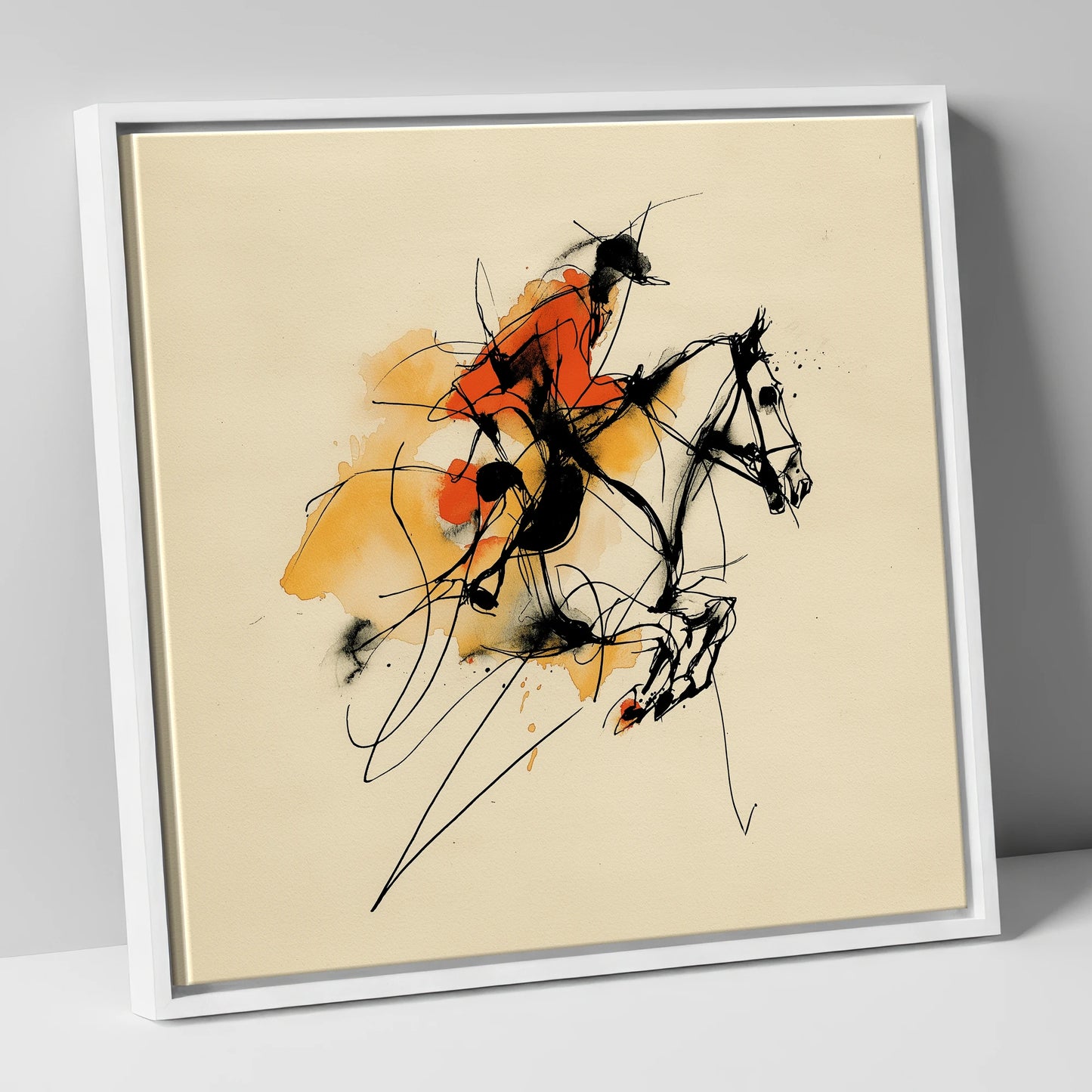 Vivid Leap show jumping horse canvas wall art in white frame