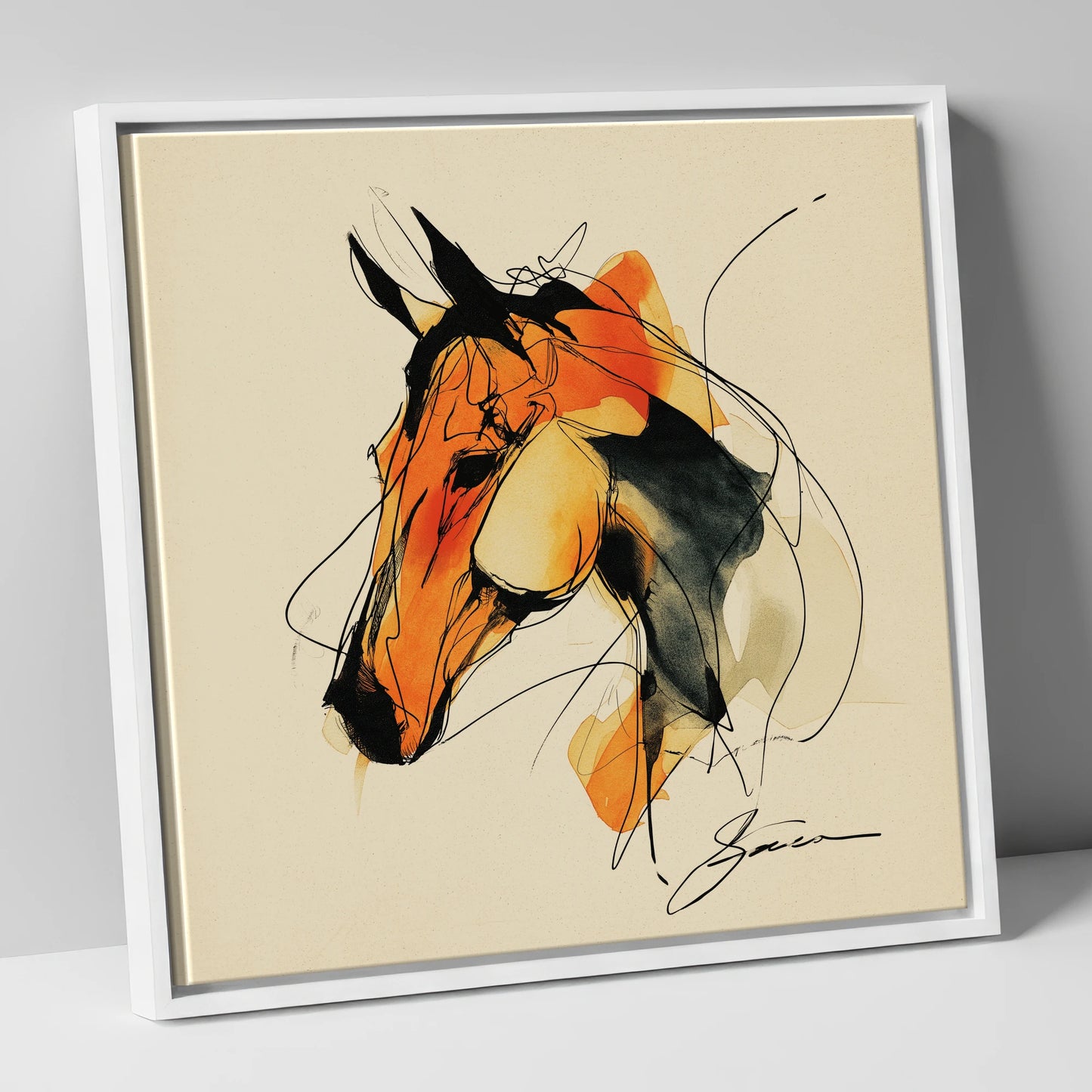 Amber Spirit Equine Portrait horse portrait canvas wall art in white frame