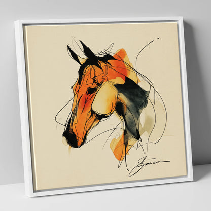 Amber Spirit Equine Portrait horse portrait canvas wall art in white frame