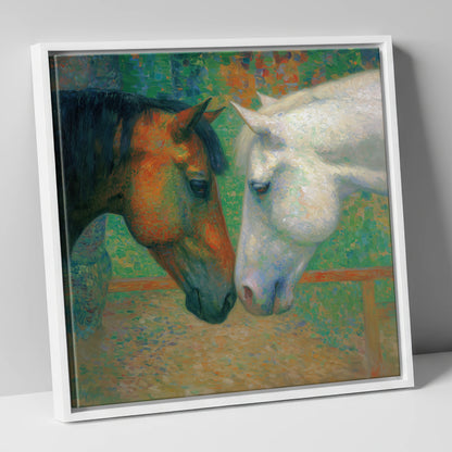 Quiet Companions horse portrait canvas wall art in white frame