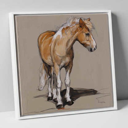 Quiet Flaxen Study horse breed canvas wall art in white frame