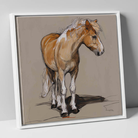 Quiet Flaxen Study horse breed canvas wall art in white frame