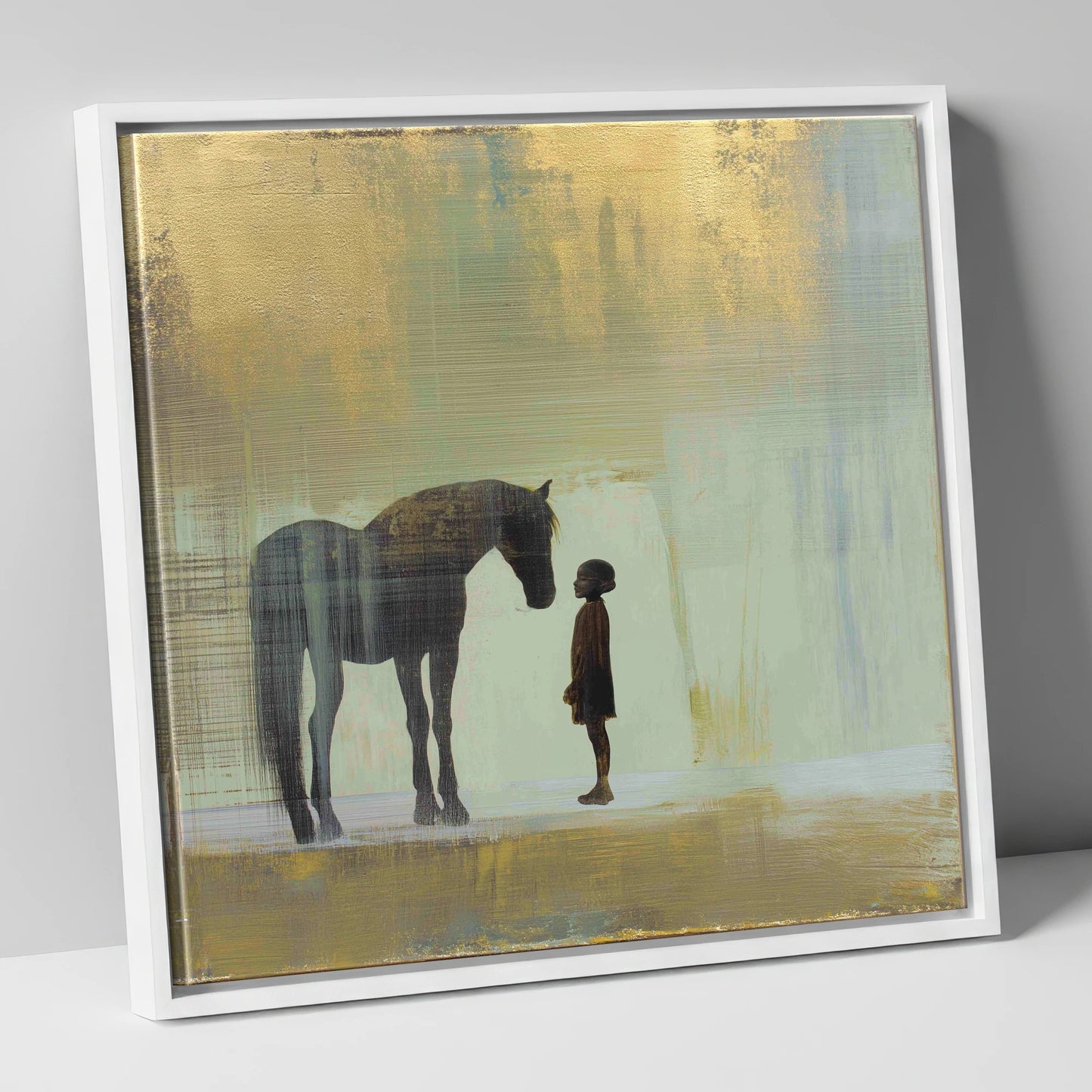A Quiet Understanding horse & rider canvas wall art in white frame