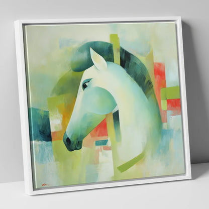 Modern Grey Profile horse breed canvas wall art in white frame